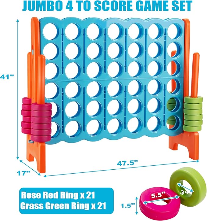 Costzon Giant 4-in-A-Row, Jumbo 4-to-Score Giant Game Set for Kids & Adults, Indoor Outdoor Yard Connect Game, 3.5FT Tall with 42 Jumbo Rings & Quick-Release Slider, Perfect for Family & Party Games