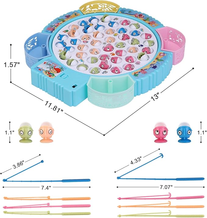 Magnetic Fishing Game Toys, Rotating Board Game with Music Including 45 Fishes and 8 Fishing Poles, Party Game Toys for Kids Age 3 4 5 6 7 and Up