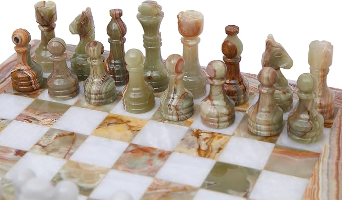Handmade Marble Chess Set - Green Onyx & White (12 x 12 Inches) - Chess Sets for Adults - Premium Quality Chess Boards - Fancy Chess Boards