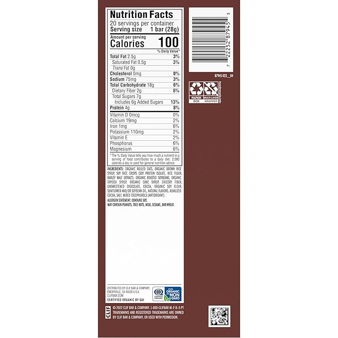 CLIF BAR Minis - Chocolate Brownie Flavor - Made with Organic Oats - 4g Protein - Non-GMO - Plant Based - Snack-Size Energy Bars - 0.99 oz. (20 Pack)