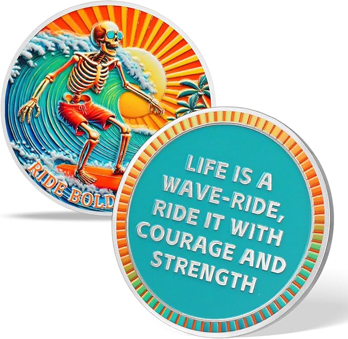 Memento Mori Coin Momento Mori Coin Skull Coin Stoic Gifts Memento Mori Calendar Living Memento Mori Amor Fati Coin (Surfing Skeleton)