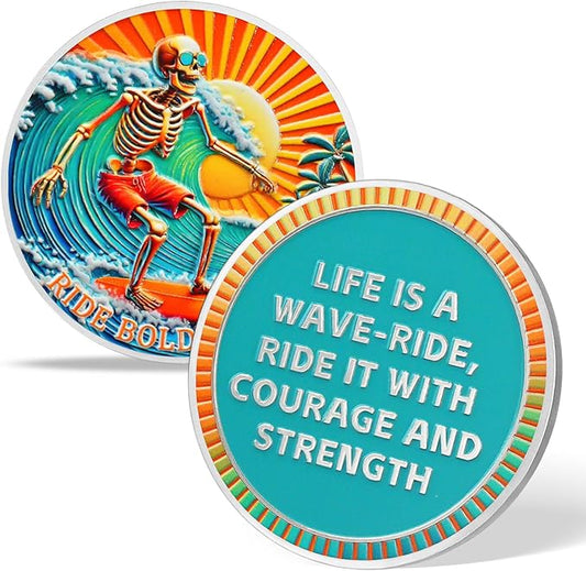 Memento Mori Coin Momento Mori Coin Skull Coin Stoic Gifts Memento Mori Calendar Living Memento Mori Amor Fati Coin (Surfing Skeleton)