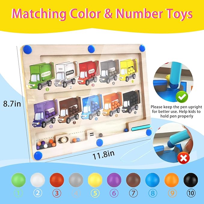 Magnetic Color & Number Maze Matching Game Montessori Wooden Toddler Toys Mathematical Calculations Fine Motor Skill Early Development Toy for 3-5-Year-Olds