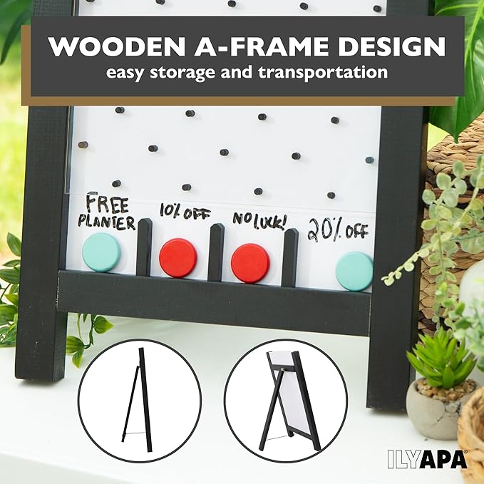 Ilyapa Board - Large Portable Prize Drop Game for Events and Trade Show - 14 x 24 Inch Single Sided - Wooden A-Frame Whiteboard Sign, Eraser