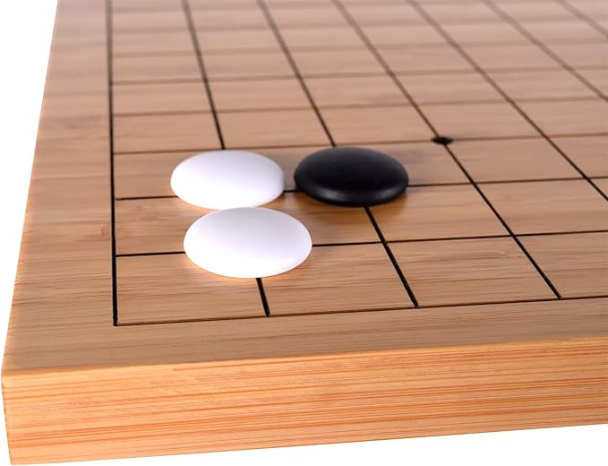 Beginner’s Go Game Set with Reversible Bamboo 13 x 13/9 x 9 Grid Go Board, Bowls, & Single Convex Melamine Stones