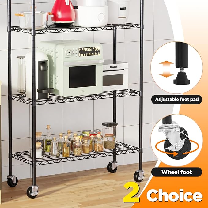 FDW 4-Tier Wire Shelving Unit Adjustable Garage Shelving 1400 lbs Weight Capacity Storage Shelves with Wheels for Home Kitchen Garage Commercial, 14" Dx36 Wx62 H, Black