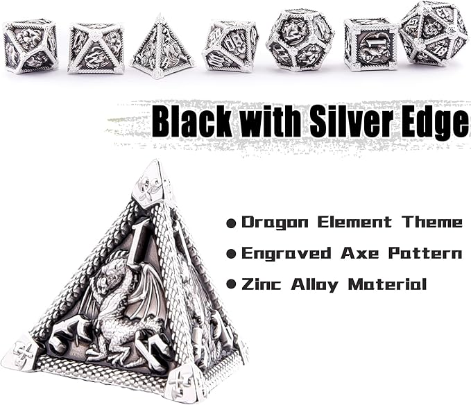 AUSTOR 7-Die Metal DND Dice Set Dungeons and Dragons Polyhedral Roll Playing Dice with Box D20 D12 D10 D% D8 D6 D4 for Pathfinder MTG RPG Board Games