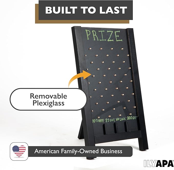 Ilyapa Board - Large Portable Prize Drop Game for Events and Trade Show - 14 x 24 Inch Wooden Sign Penny Drop Game - Chalk, Magnetic Eraser