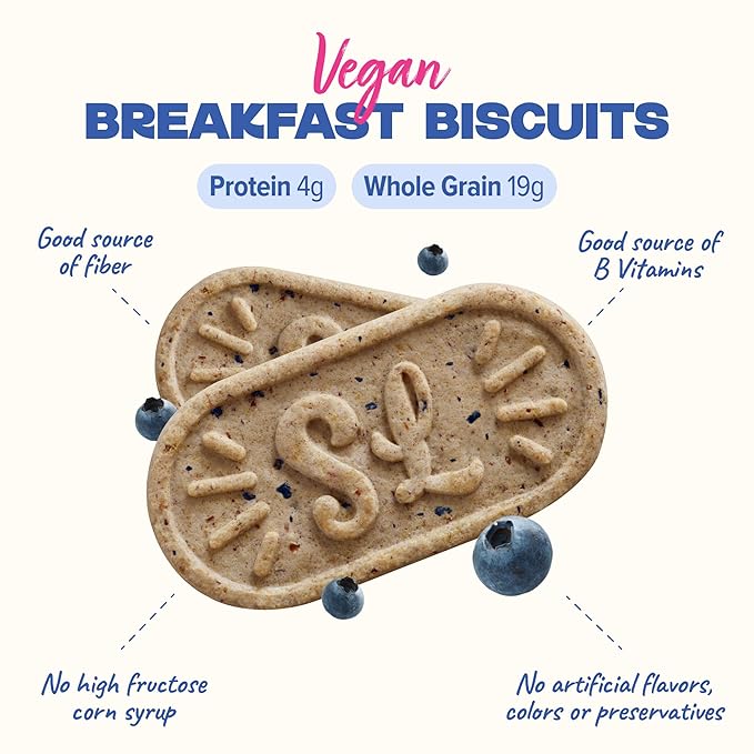 Sweet Loren's Vegan Breakfast Biscuits | Blueberry | 4g Protein, 19g Whole Grains | Plant Based, Gluten Free, Dairy Free, Nut Free Snacks | 3 Pack (15 Total Biscuits, 1.6 ounce each)