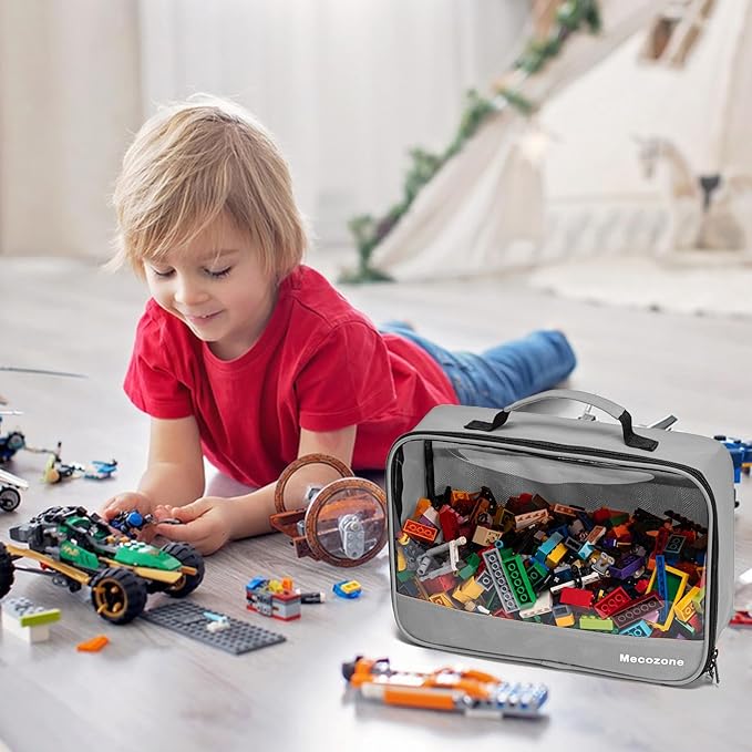 4 PCS Toys Storage Bag, Classic Bricks Building Set Storage Bag, Travel Case for Building Toys, Puzzles, Grey