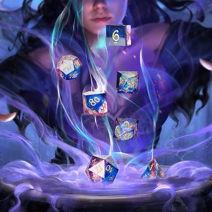 OriCraft Pink Magic Dice DND Set Dungeons and Dragons Polyhedral Role Playing Gaming Dices Crystal D20 Magical World Energy Stone Halloween Dices Sharp Corners