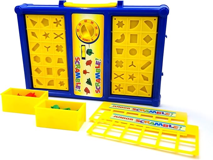 MUKIKIM Scramble - Shape Matching Family Board Game! Sorting Shapes Fast Before The Time is Up & Pieces Pop Out! Play Solo/with Friends. 12-Shape Junior Version Plates Included!