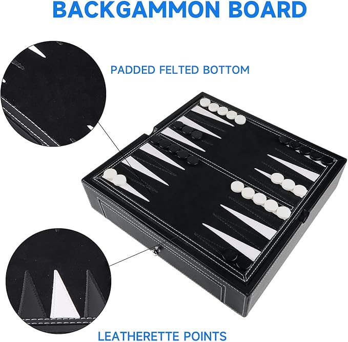 GSE Games & Sports Expert 12.5" Premium Leather 5-in-1 Chess, Checkers, Backgammon, Chinese Checkers, and Poker Dice Board Game Combo Set for Kids & Adults