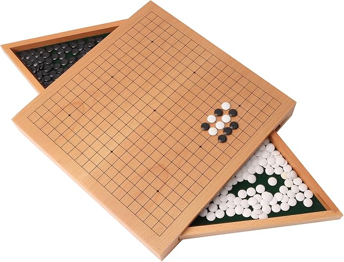 GSE Games & Sports Expert 12-Inches Wooden Go Board Game Set with Drawers, Wood Go Game Board Set with Plastic Stones, Classic Chinese Strategy Board Game