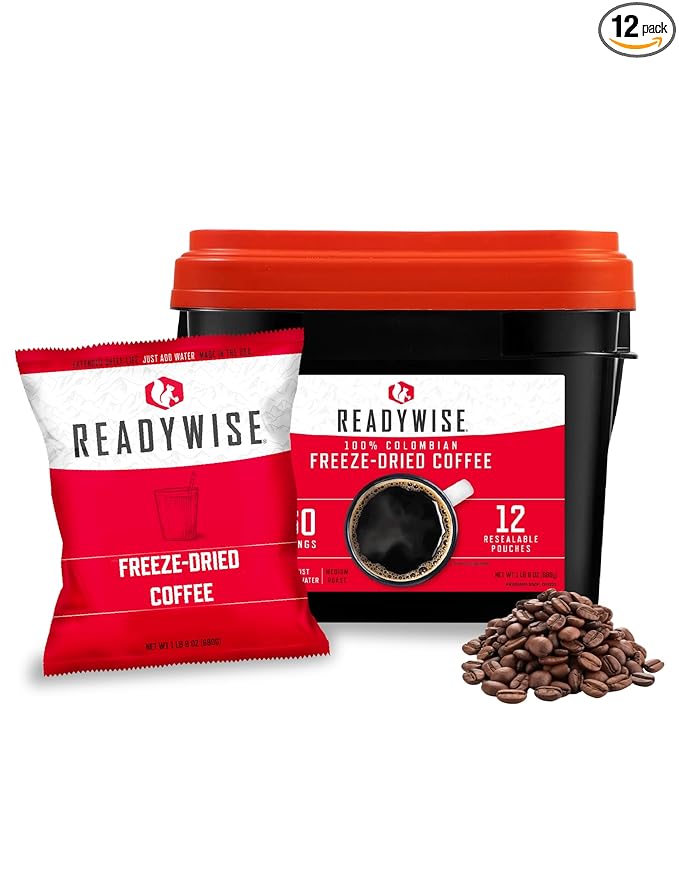 ReadyWise Emergency Food Supply - 360 Servings Freeze Dried Coffee Bucket, Survival Food, Instant Coffee Packets for Backpacking, Camping Essentials & Prepping Supplies, up to 15 Year Shelf Life