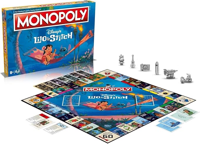 Winning Moves Disney Lilo and Stitch Monopoly Board Game, Embark on an Out of This World Journey with Lilo, Stitch, Nani, Jumba and Many More, Gift for Ages 8 Plus