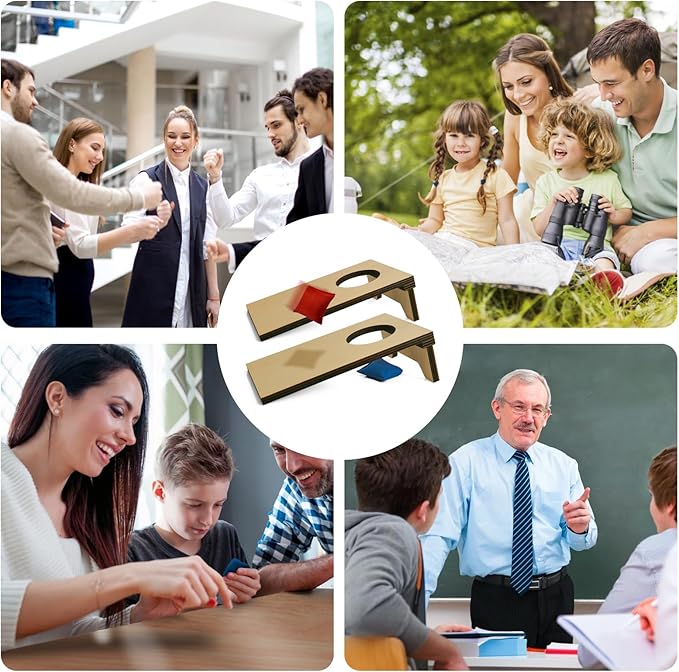 2PCS Mini Tabletop Cornhole Boards, 4.7" W x 7.7" L Wooden Desktop Toss Game with 8 Bean Bags, Portable Game Set for Travel Home