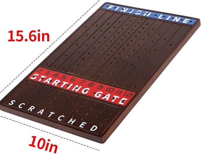 Horse Race Board Game Finish Line Racing Game with 11 Luxurious Metal Horses with 4 Dice and 2 Boxes of Cards Solid Wood Horse Racing Game Board Color Box Packaging (Small, Walnut Color)