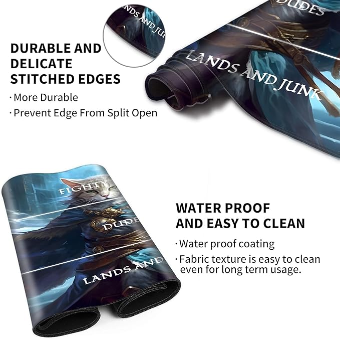 Playmat with Zones for MTG Card Game Playing, 24"x14" Commander Deck Gaming Desk Duel Mat Card Gameplay Mats for Beginner, Cat Wizard Casting Spell