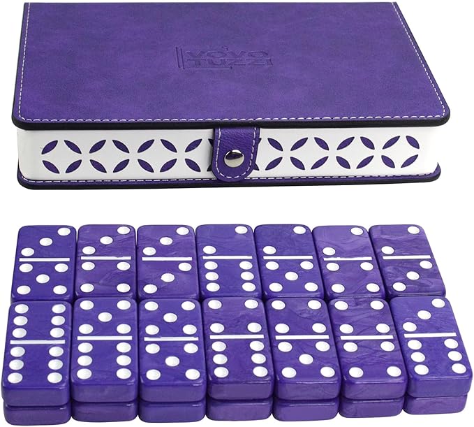 Dominos Set for Adults and Kids - Domino Set for Classic Board Games - Thick Jumbo Dominoes Double 6 for Travel Games - Purple Domino's 28 Tiles with Case