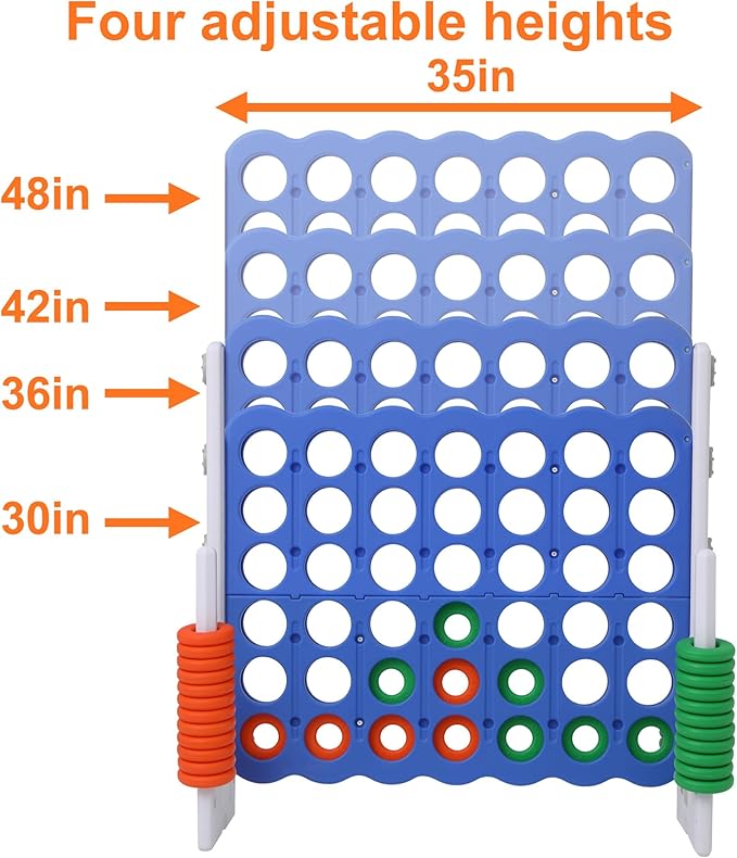 Giant 4 Connect in a Row Game, Height Adjustable Jumbo Yard Games for Kids and Adults Outdoor Play, Backyard Large Four Connect Floor Games, Patent Authorized (Blue/White)