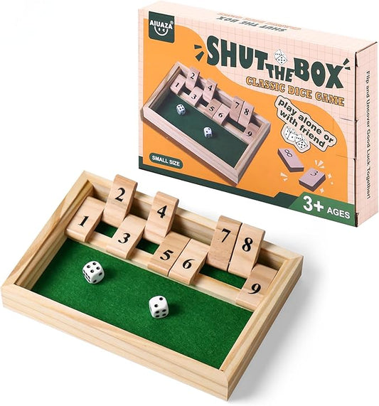 Shut The Box dice Game,Wooden Board Games 2-Person Competitive, Traditional bar, Travel, Family, Fun Math(Small-Sized)