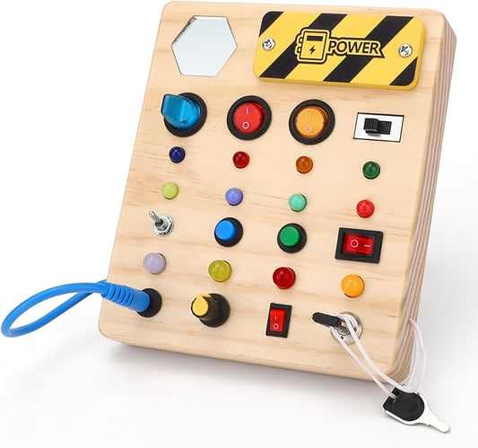 Montessori Busy Board,Montessori Toys for 1-3 Years Old,Baby Sensory Board,Preschool Learning Activities,Wooden Toys for Toddler,Christmas & Birthday Gift for Boys & Girls