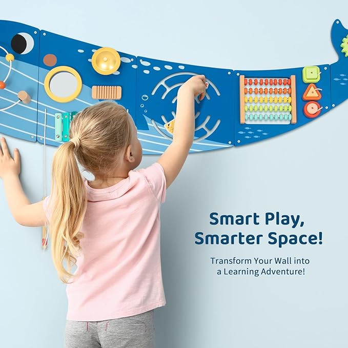 Whale Wall Busy Board Panel, Montessori Sensory Toy, Toddler Learning Activity Center, Toddler Learning Activity Center, Interactive Toys, Wooden Sensory Wall Develops Kids Skills in All Aspects