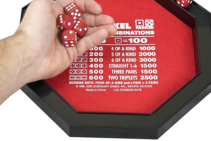 Farkel Game Set with Deluxe Dice Rolling Tray, Built-in Dice-Collection Channel, 2 Sets of Dice, 40-Sheet Scorepad, Classic Family Game