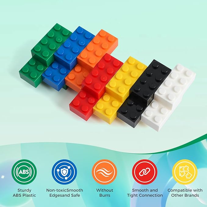 500 Piece Classic Building Bricks and 1 Gray Baseplate, 2x4 Bricks Bulk Creative Building Toys, Blocks Bulk for Kids Ages 6+, 7 Colors