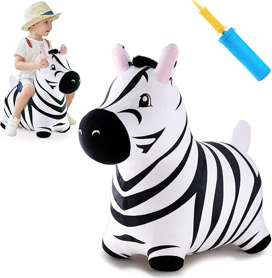 iPlay, iLearn Bouncy Pals Zebra Hopping Horse, Plush Inflatable Animal Hopper, Indoor n Outdoor Ride on Jumping Bounce Toys, Birthday Gift for 18 Months 2 3 4 5 Year Old Kids Toddlers Boys Girls