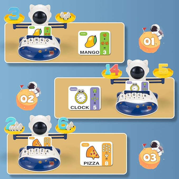 3 in 1 Math Game Toys for Kids 3-7, Preschool Alphabet Learning Toys with Spelling, Counting & Reading, Flash Cards Gifts for Boys & Girls