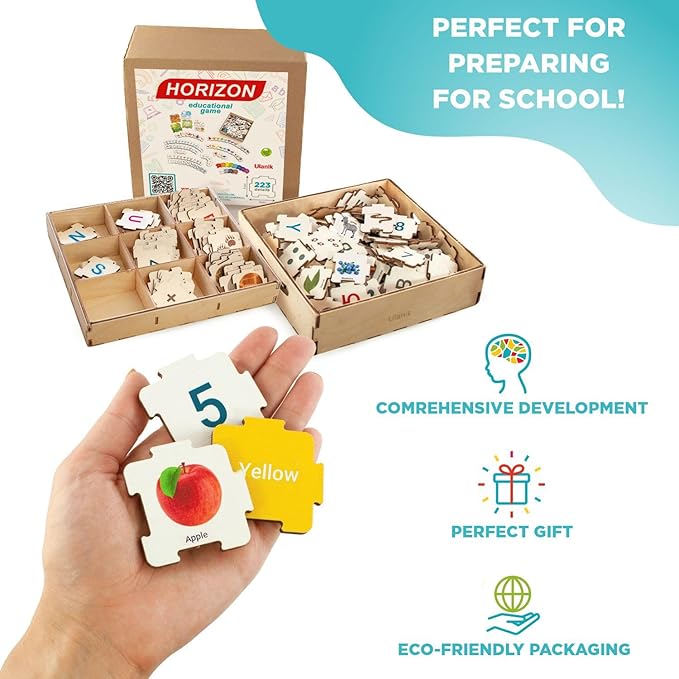 Ulanik Horizon ABC Puzzle Matching Game Toddler Montessori Toys for 3 Year Old + Preschool Wooden Board Games for Kids 4-8 Learning & Education Toys — 223 pcs