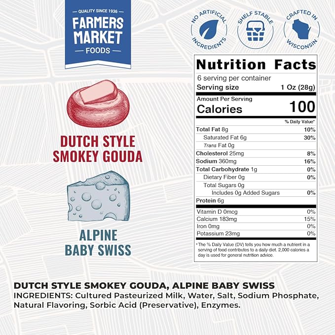 Farmers' Market Cheese Block Assortment 6oz & 7oz 6-Pack, Shelf Stable, Pasteurized, Locally Sourced Wisconsin Cheese (Assortment, 6 Count)