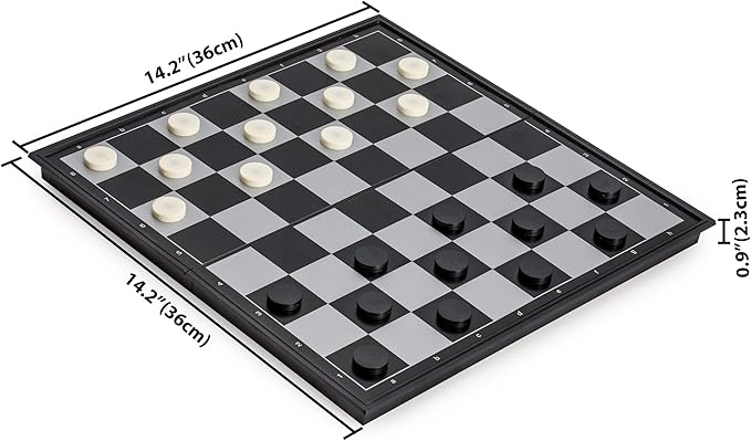Yellow Mountain Imports Large 2-in-1 Travel Magnetic Chess & Checkers Board Game Set - 14 Inches - Folding, Portable, Multi-Game Set