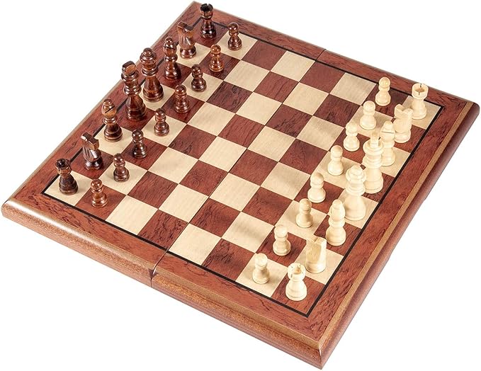 AMEROUS 15'' Magnetic Wooden Chess Set -Folding Board -2 Extra Queens -Chessmen Storage Slots -Gift Package, Travel Chess Board Game Sets for Kids and Adults