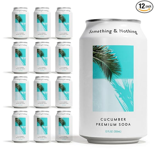 Something & Nothing Flavoured Sparkling Water - Lightly Carbonated, Full Flavoured with Added Grape & Lemon Juice | Vegan & Low Calorie Soda | 355ml Cans, Pack of 12 (Cucumber)