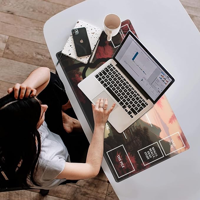 MTG Playmat Stitched with Magic Zone for MTG Card Game Playing, Commander Board Game Desk Mat Duel Mat Card Battles Binder Deck 24x14inches for Beginner, Pink Tree Black Cat