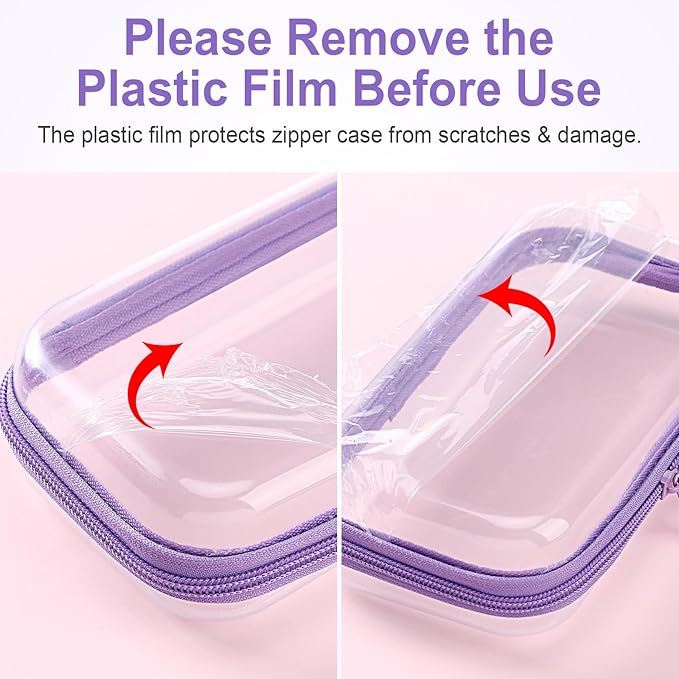 Hoolerry 4 Pcs Hard Clear Zipper Case Transparent Cases for Snacks Makeup Bag Plastic Storage Box Containers for Building Blocks, Puzzles, Cosmetics(Purple,7.5 x 3.9 x 2 in)