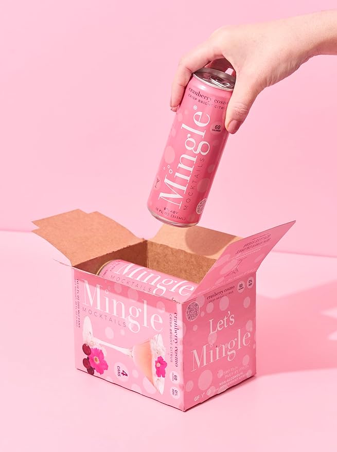 Mingle Mocktails Cranberry Cosmo, Premium Non-Alcoholic Drinks, Tangy and Sweet Pre-Mixed Drinks, Healthy Alternatives, Canned Mocktails, 12 fl. oz. Cans, Pack of 24