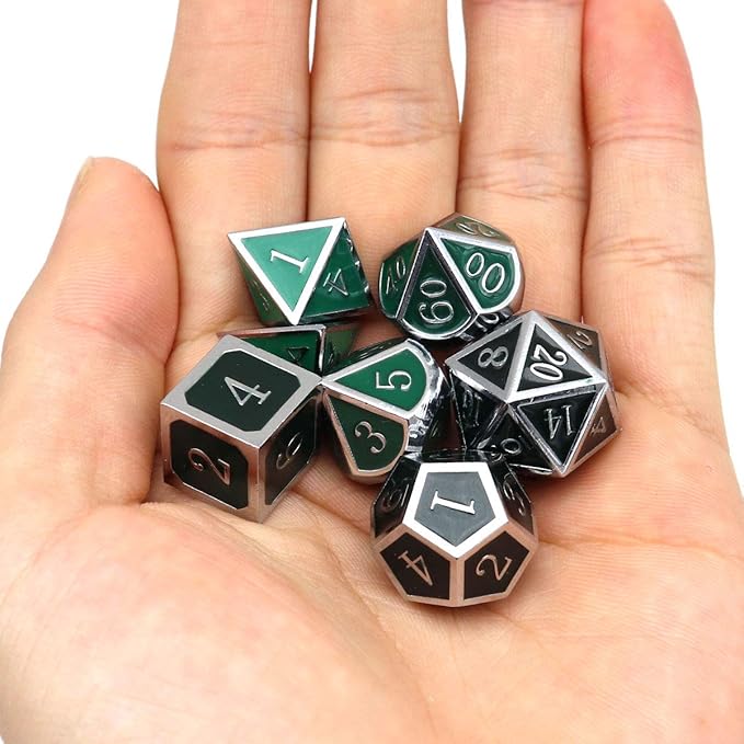 Haxtec Color Shifting Metal DND Dice Set Temperature Sensitive Polyhedral D&D Dices for RPG Dungeons and Dragons-Silver Black Green Shift