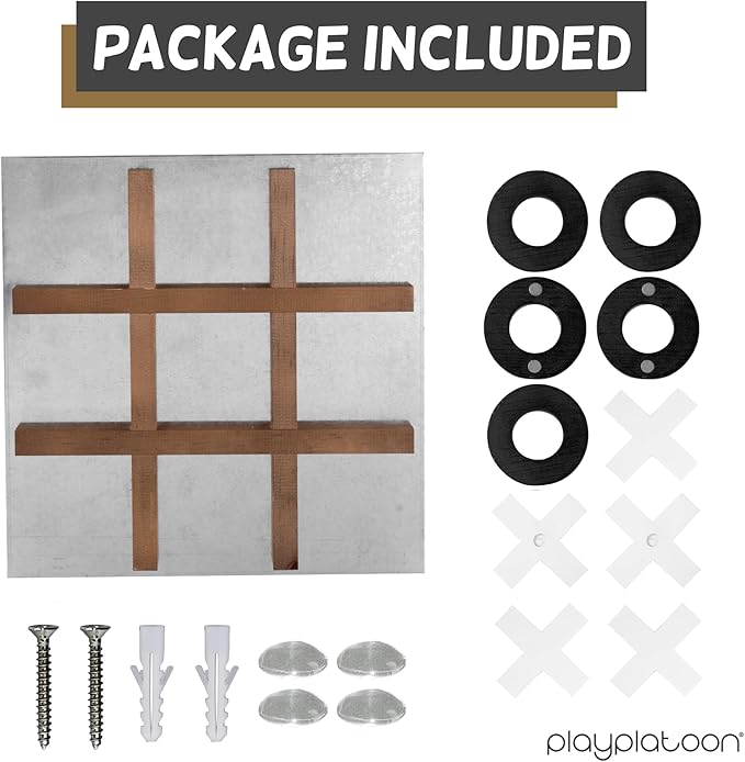 Play Platoon Metal & Wood Magnetic Tic Tac Toe Wall Mounted Games - 13.5 Inch Table Top Playroom Decor or Wall Mounted Room Decor - Rustic Board Game, Room Accessories