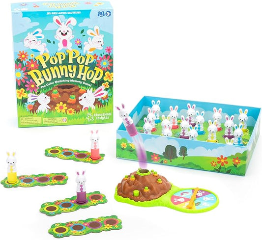 Educational Insights Pop Pop Bunny Hop - Memory & Color Matching Game for 2-4 Players, Preschool Learning Game, Gift for Ages 3+