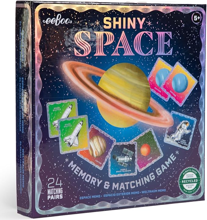 eeBoo: Shiny Space Memory & Matching Game - 24 Pairs to Match & Memorize, Colorful Tiles, Encourages Recognition, Concentration Skills, Kids Ages 5+