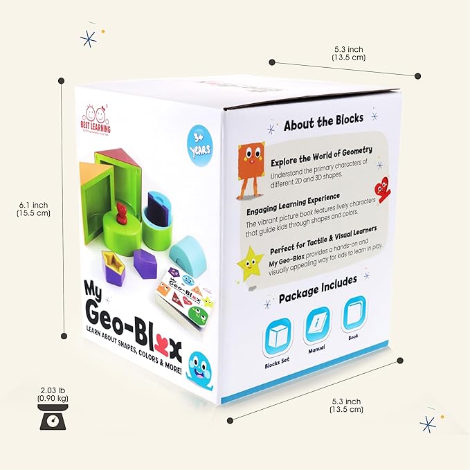 BEST LEARNING My Geo-Blox - Sorting and Building Blocks to Learn Colors and Shapes for Children 3+ Years - Cardboard Book Included - Building Toys for Boys and Girls as Birthday Present