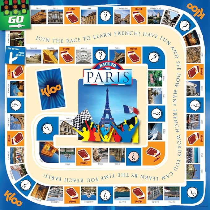 Learn French Board & Card Game Race to Paris | Fun for Family Kids Adults School | Play & Talk French Language | 4 Decks, Speak 100's of Words & Vocabulary in a Flash | Boardgame, 1–4 Players