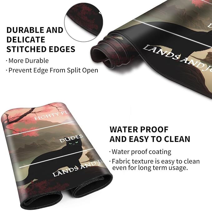 MTG Playmat Stitched with Magic Zone for MTG Card Game Playing, Commander Board Game Desk Mat Duel Mat Card Battles Binder Deck 24x14inches for Beginner, Pink Tree Black Cat