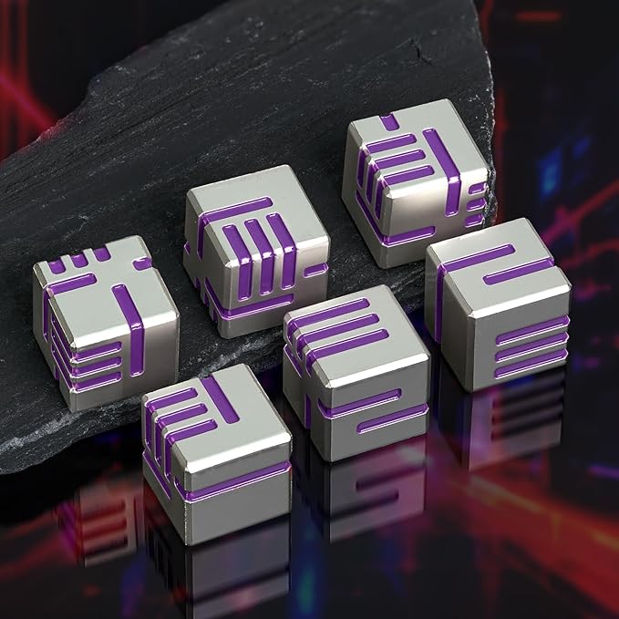 16MM 6 Sided Dice Set,Metal D6 Dice Set White Purple Line Round Edges Game Dice, with Gift Box for DND Dungeons and Dragons Role Playing Game(White Purple)