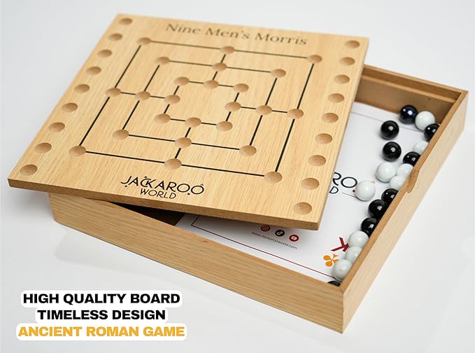 Nine Mens Morris Board Game - 2 Player Games Marble Tic Tac Teo Game - Ancient Rome Board Game - Black & White Marble Strategy Game - Wooden Board Games Strategy Games for Adults (Oak)