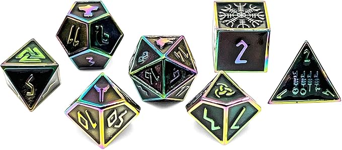 Norse Foundry Set of 7 Fallen Star Norse Series Full Metal Polyhedral Dice RPG Math Games DND Pathfinder
